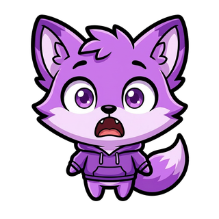 Purple fox mascot emote — Surprised